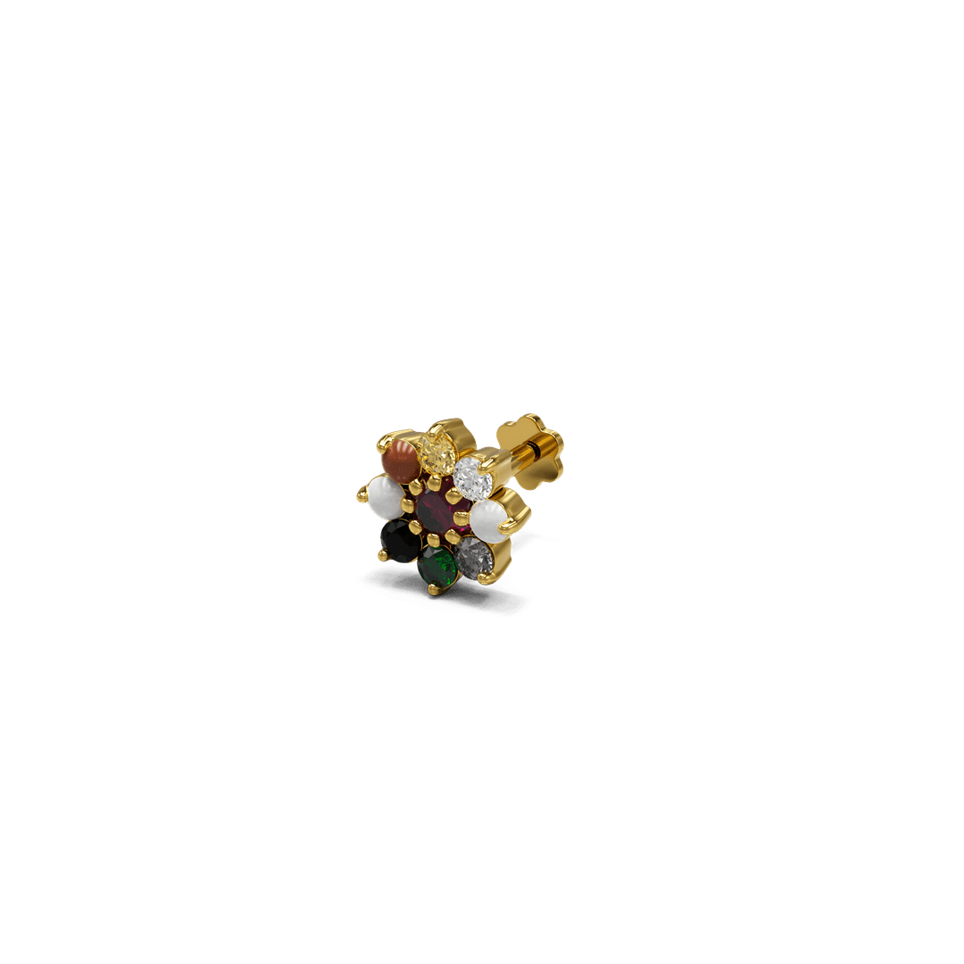 22K Cyarano Navaratna Gold Nose Stud