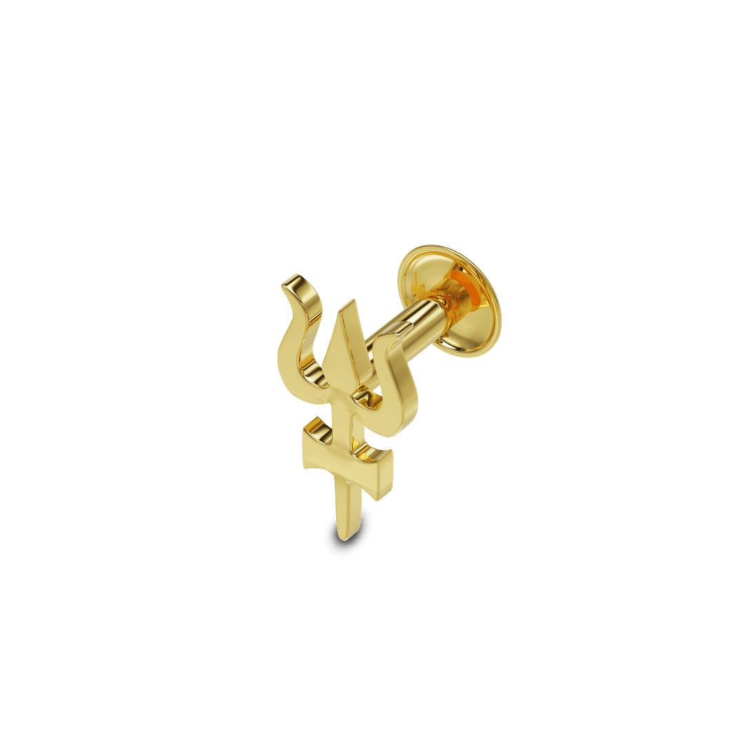 22K Trishul Gold Nose Stud